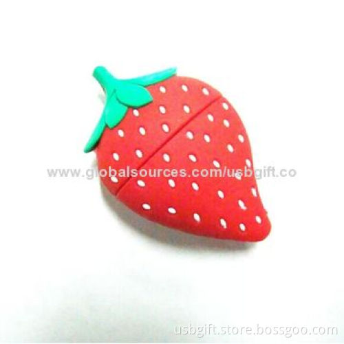 USB, 8GB, PVC Material, Custom Strawberry Shape, Promotional Gift